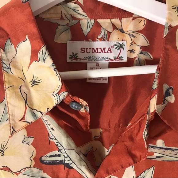 Men’s Summa Hawaiian XL Button Down Shirt Rust Colour Silk and Nylon. Vacation - Picture 4 of 9